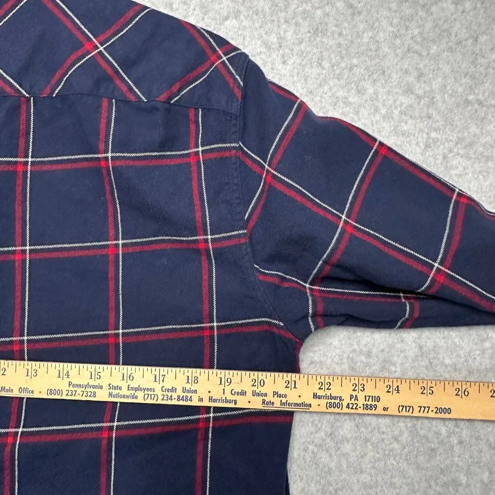 Rag & Bone Mens Fit 2 Navy Blue Red Windowpane Plaid Cotton Flannel Shirt Medium